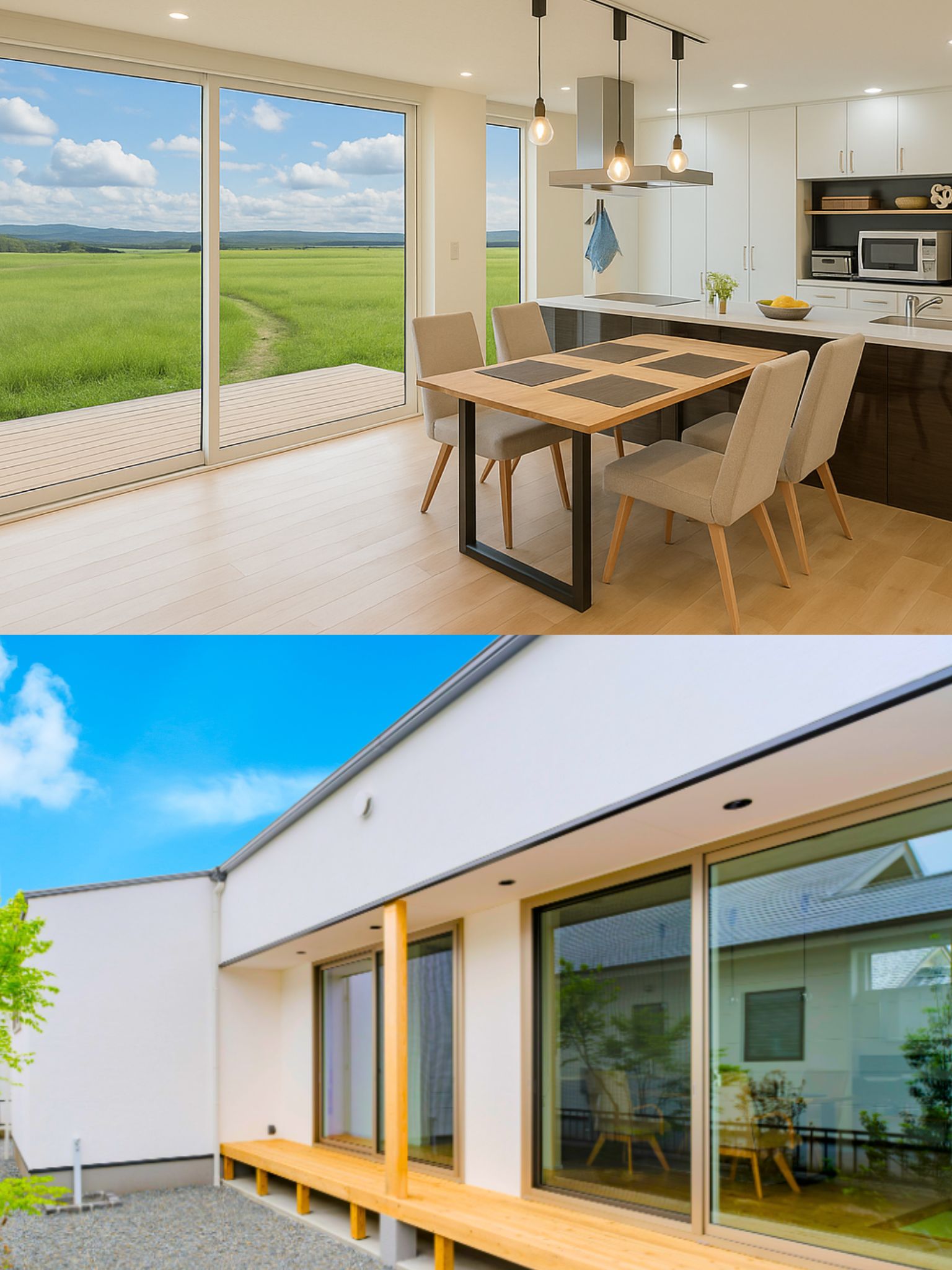 開放的で明るい勾配天井のリビング